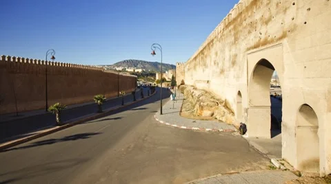Medieval ramparts of the Old City, Fez, Morocco, North Africa, T/Lapse Stock Footage