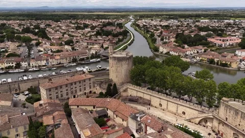 Medieval ramparts of Tower of Constance Aigues-Mortes Gard southern France Stock Footage 345287103