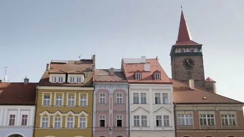 Medieval Renaissance square with stone tower and clock 库存影片 109628051