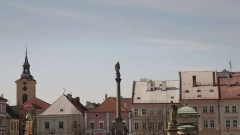 Medieval Renaissance square with stone tower and clock Stockbeeldmateriaal 115158533