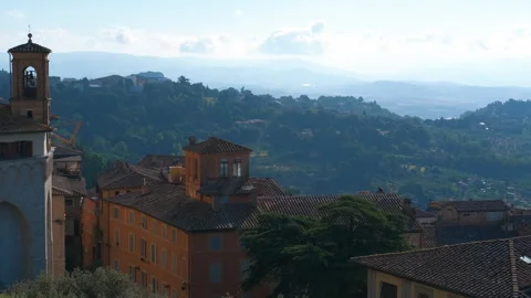 Medieval rooftops and bell tower in perugia, italy Stock Footage 324906341
