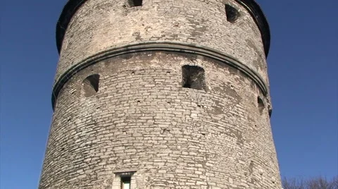 Medieval round tower on city wall Kiek in de Kök, tilt Stock Footage 52078497