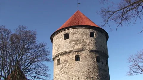 Medieval round tower on city wall Kiek in de Kök Stock Footage 52079162