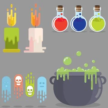 Medieval  rpg game flat elements set , role play game  book decoration funny  Stock Illustration