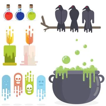 Medieval  rpg game flat elements set , role play game  book decoration funny  Stock Illustration