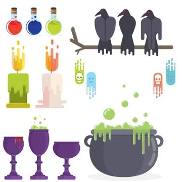 Medieval  rpg game flat elements set , role play game  book decoration funny  Stock Illustration