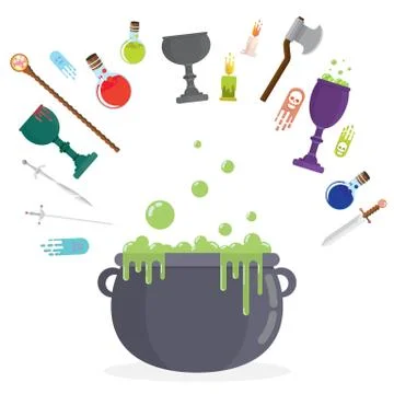 Medieval  rpg game flat elements set , role play game  book decoration funny  Stock Illustration