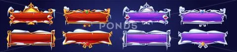 Medieval rpg game ui button frame with snow cap: Royalty Free #235655554