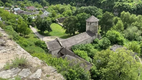 Medieval Rus gate defensive system, top view, Kamianets-Podilskyi, Ukraine Stock Footage 318166543