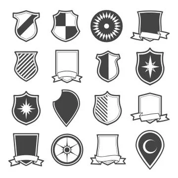 Medieval shield icon set Illustrazione stock