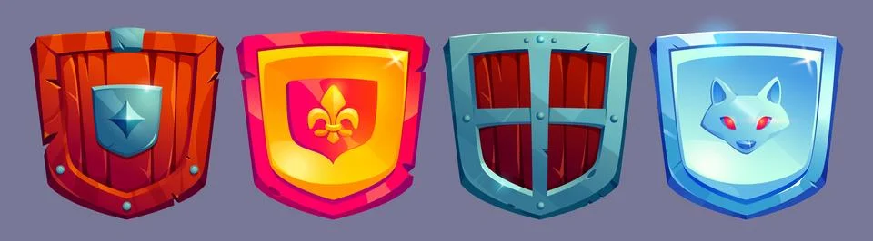 Medieval shields set isolated on gray background Stock Illustration