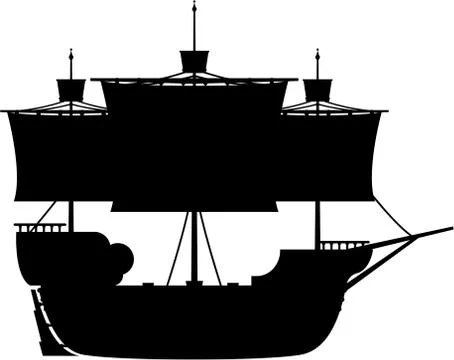 Medieval Ship in Silhouette 库存插图