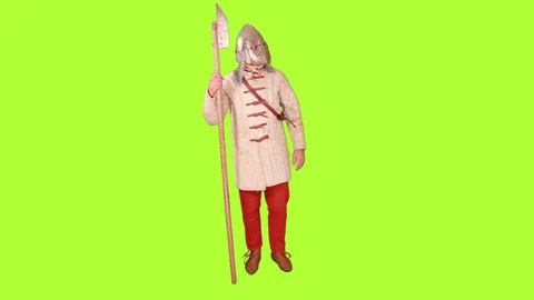 Medieval solider on guard waves arrival on Stock Footage 76444452