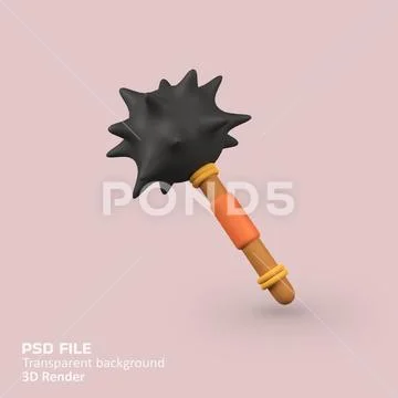 Medieval spiked war mace isolated 3d render icon illustration PSD Template