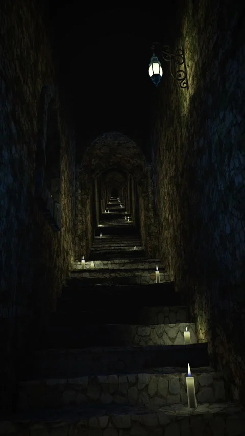 Medieval staircase going up animation. 3d rendering. Seamless loop. Stock Footage 303636799