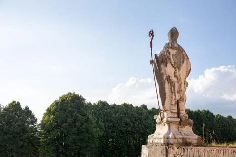 Medieval Statue of a Bishop Looking at Copy Space Stock Photos