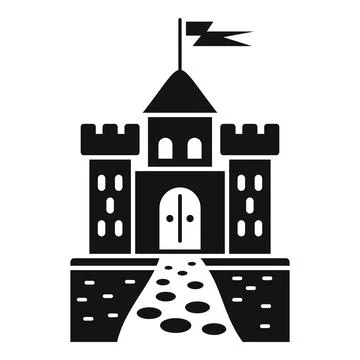 Medieval stone castle with cobblestone path leading to entrance Illustrazione stock