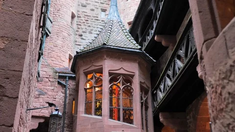 Medieval stone castle lantern with inner tower Stock Footage 124483437