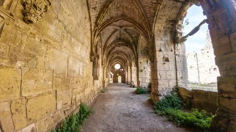 Medieval Stone Corridor with Arched Ceilings Krak des Chevaliers castle, Syri Stock Photos