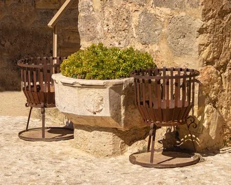 Medieval stone planter. Stock Photos
