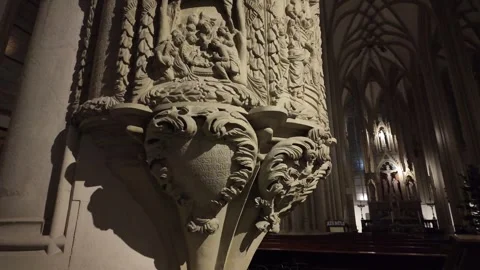 Medieval Stone Pulpit Slow Motion - Catholic Church Interior Architecture Vídeo Stock 328198108