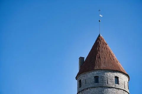 Medieval Stone Tower with Red Tile Roof in Tallinn Estonia 库存照片
