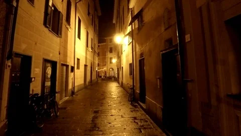 Medieval street view by night Stock Footage 82752709