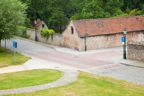 Medieval streets on the eastern side of Bruges. Stock Photos