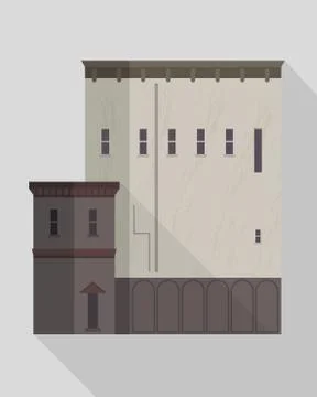 Medieval style building with chapel. Flat vector illustration. Illustrazione stock