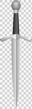 A medieval-style dagger with a silver blade, dark handle, and black backgro.. Illustrazione stock