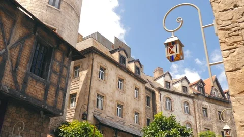 Medieval styled buildings in the park. Stock Footage 119065827