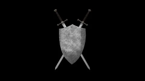 Medieval Sword And Shield Forming a Symbol in Alpha Channel Stock Footage 83684816