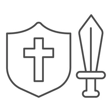 Medieval sword and shield thin line icon, fairytale concept, medieval weapon イラスト素材