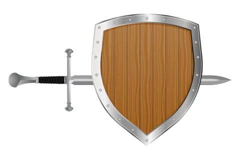 Medieval sword and shield vector illustration isolated on white background Stock Illustration