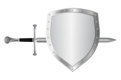 Medieval sword and shield vector illustration isolated on white background Stock Illustration