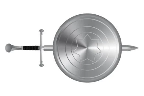 Medieval sword and shield vector illustration isolated on white background Stock Illustration