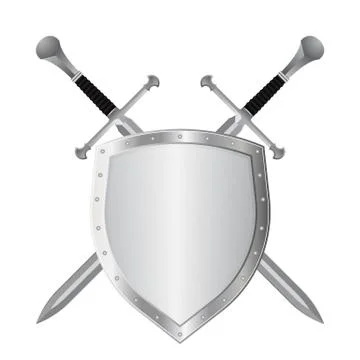 Medieval sword and shield vector illustration isolated on white background Stock Illustration