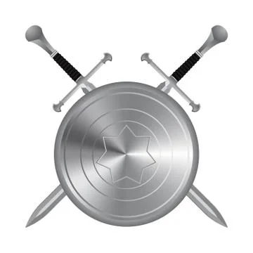 Medieval sword and shield vector illustration isolated on white background Stock Illustration