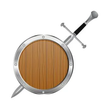 Medieval sword and shield vector illustration isolated on white background Illustrazione stock