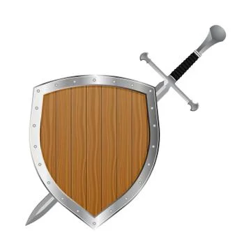Medieval sword and shield vector illustration isolated on white background Stock Illustration