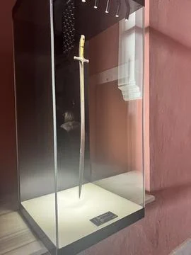 Medieval Sword Displayed in Museum Case Stock Photos