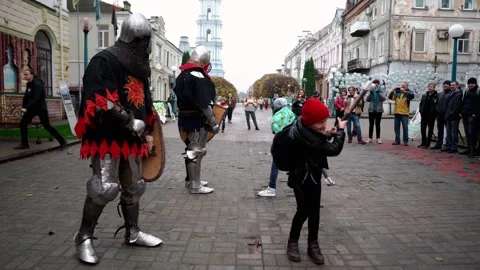 Medieval Sword Fight Performance in Sumy, Ukraine Video stock 308302443