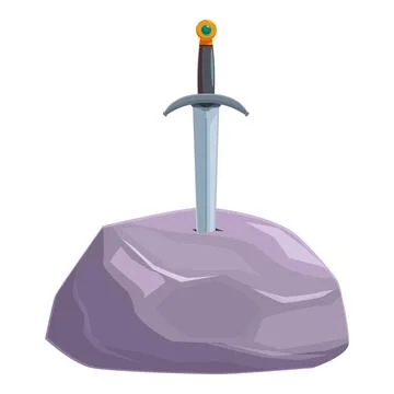 Medieval sword impaling stone on white background symbolizing courage Stock Illustration