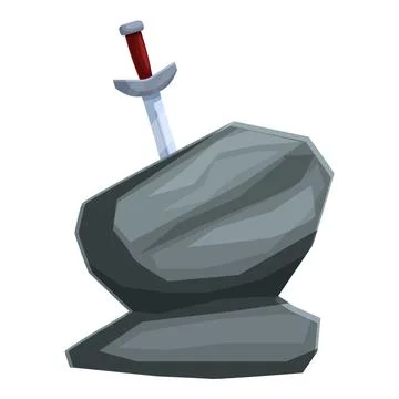 Medieval sword piercing gray stone on white background Stock Illustration