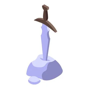 Medieval sword piercing stone isometric icon illustrating power and conquest Stock Illustration