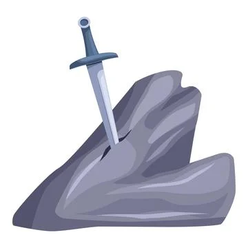 Medieval sword piercing stone on white background Stock Illustration