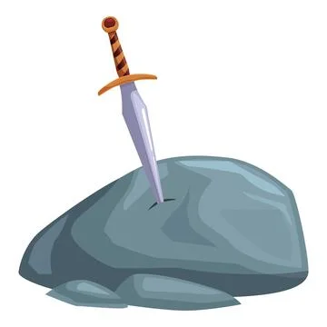 Medieval sword piercing stone on white background Stock Illustration