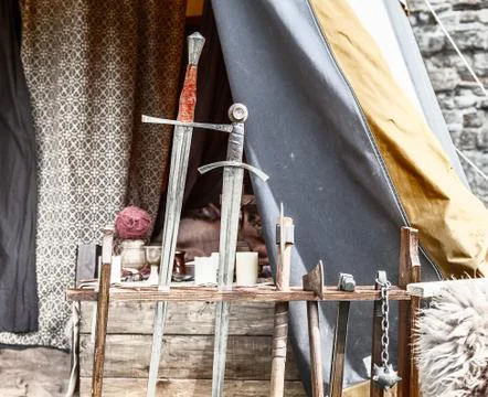 Medieval sword rack Stock Photos