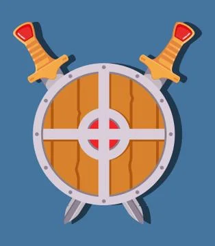 Medieval sword shield. Game weapon cartoon.Flat vector. Stock Illustration
