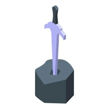 Medieval sword stuck in stone isometric icon illustrating arthurian legend Stock Illustration